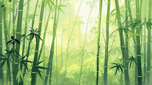 Photo simplified animestyle illustration of a bamboo forest in flat design