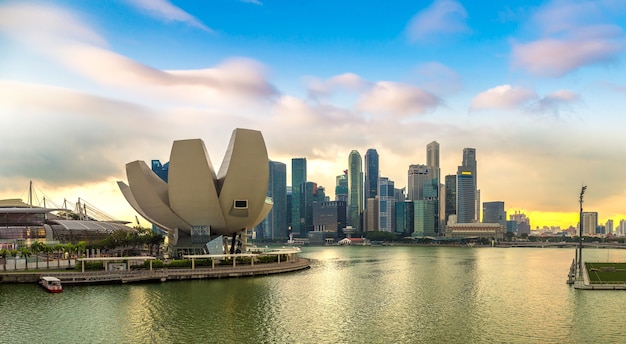 Singapore city skyline at sunset