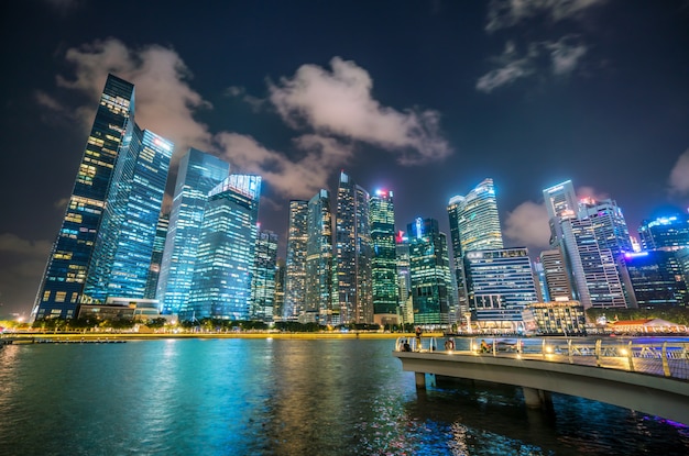 Singapore Skyline at Night from Marina Bay