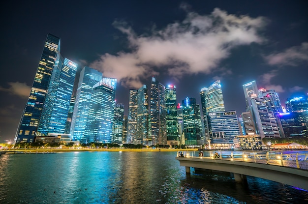 Singapore Skyline at Night from Marina Bay