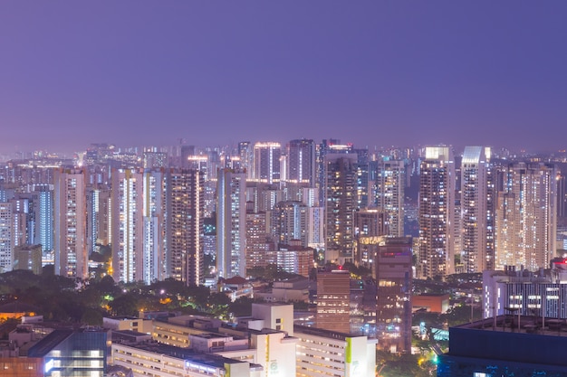 Singapore tall buildings at night