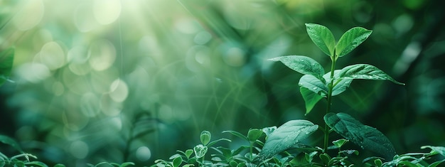 Photo a single plant stands out against a softly blurred forest background offering a serene setting with ample copy space for text