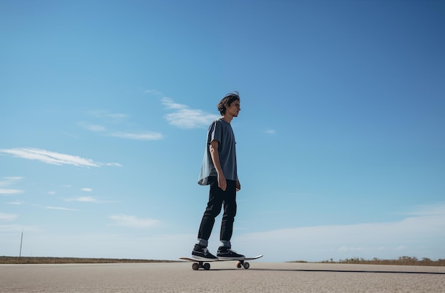 Skateboarder Riding on Road