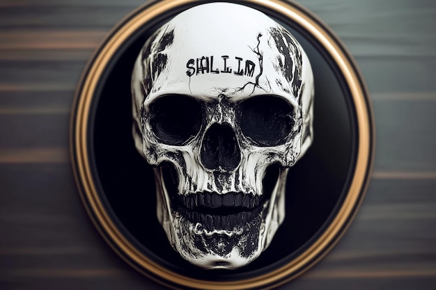 Photo a skull with a black circle that says skull on it