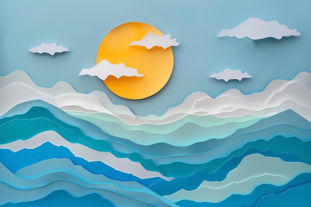 Photo sky landscape in paper cut style