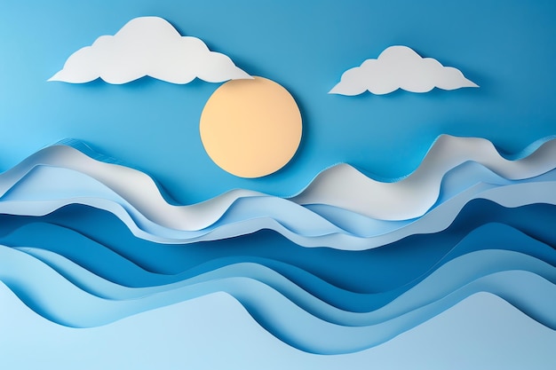 Photo sky landscape in paper cut style