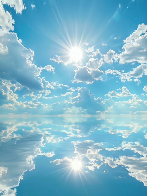 Foto un cielo con nuvole e il sole che splende sull'acqua