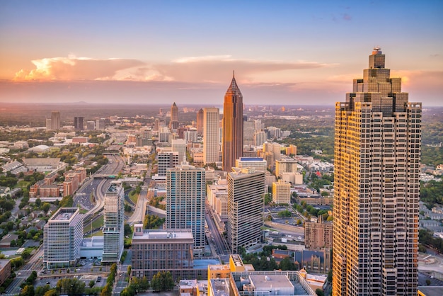 Skyline of Atlanta city at sunset in Georgia USA