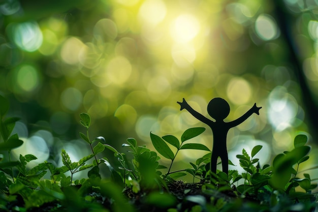 Photo a small figure is standing in a lush green field with a star in its hand