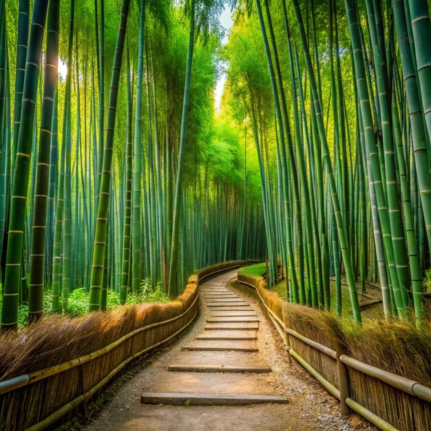 Photo small path leading to bamboo grove