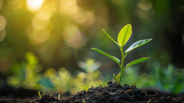 Photo a small plant growing in a dirt field