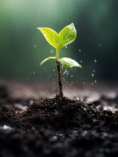 Photo a small plant in the rain