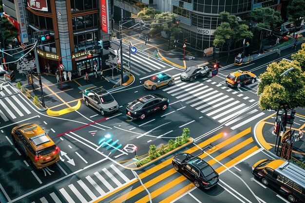 Photo smart city intersection with autonomous vehicles