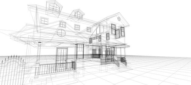 Smart house automation system digital intelligent technology abstract background architecture 3d wireframe construction on white background