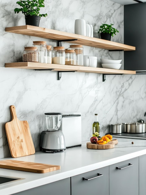 Photo smart simple minimal white clean kitchen interior very simple