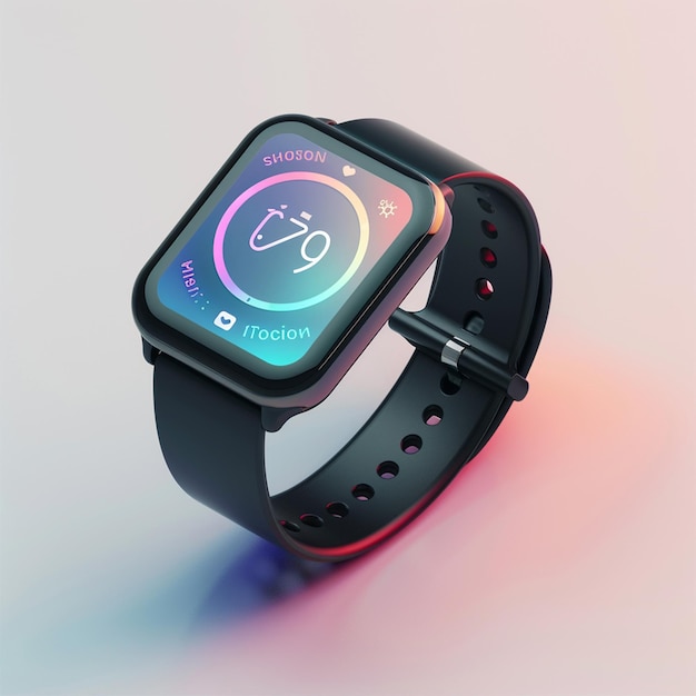 Photo a smart watch with a red and black face and a blue screen that says quot smart quot