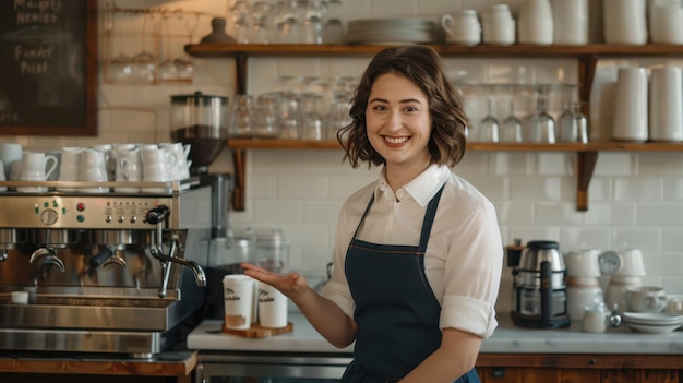 The smiling barista at counter