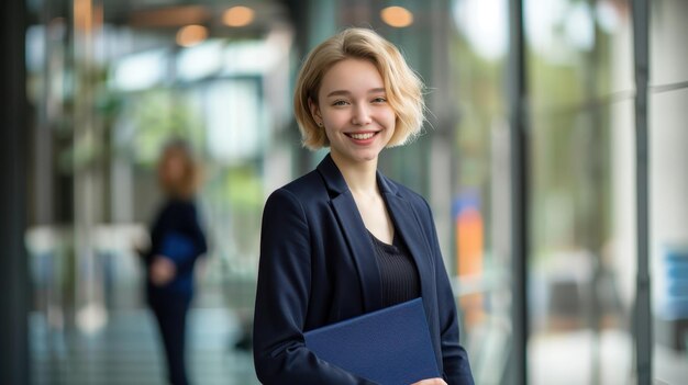 Photo the smiling blonde businesswoman