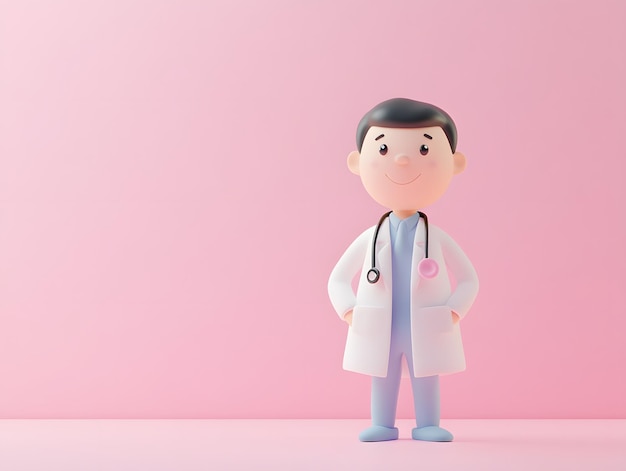 Photo smiling cartoon doctor on pink background