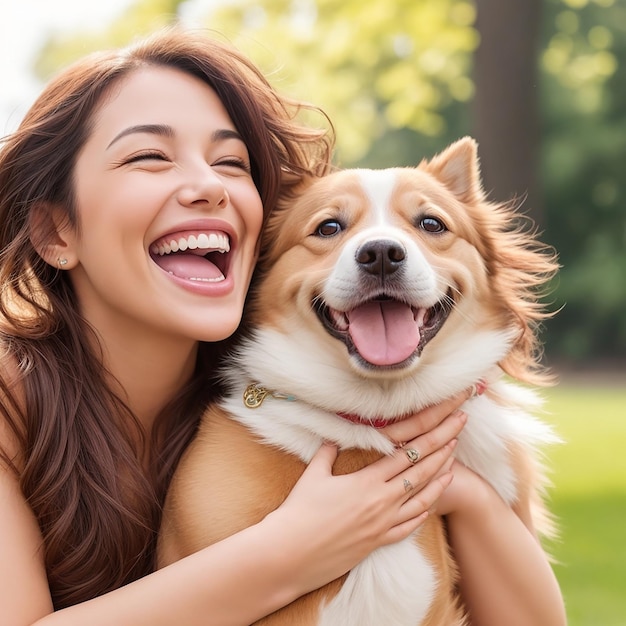 Smiling woman with cute dog pure happiness captured