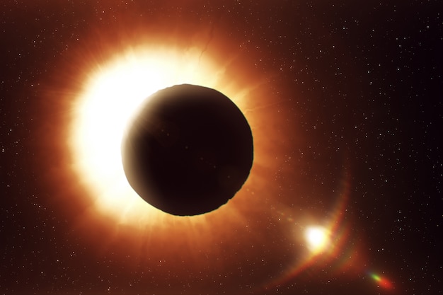 Photo solar eclipse in space, photorealistic illustration