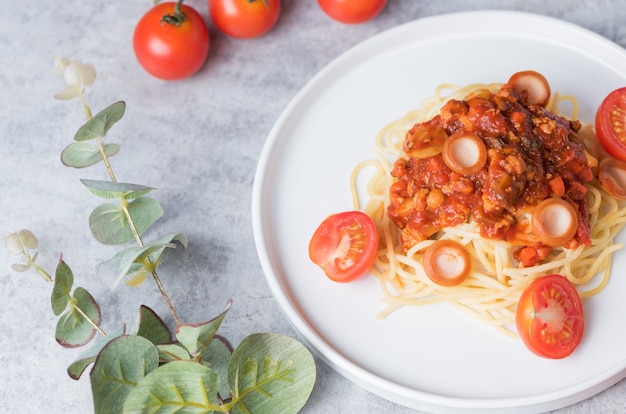 spaghetti pork with mushroom