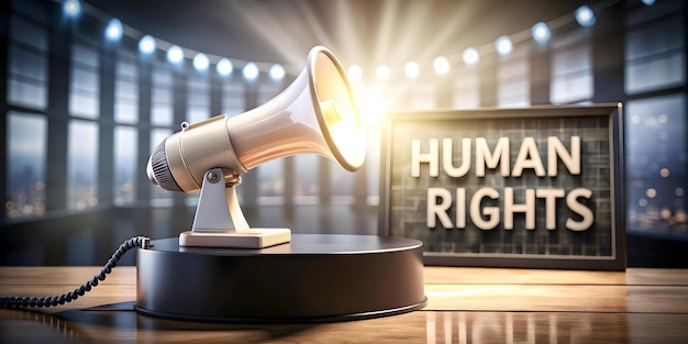 Photo a speaker with the word human rights on it