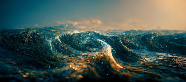 Spectacular abstract scene of an ocean tidal wave Digital art 3D illustration