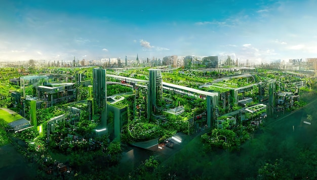 Photo spectacular digital art 3d illustration eco futuristic city abundant in trees