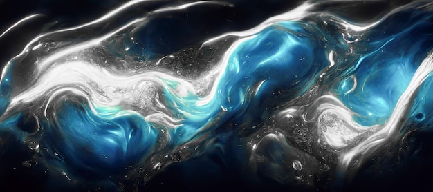 Spectacular scene of blue silver ink churning Digital art 3D illustration