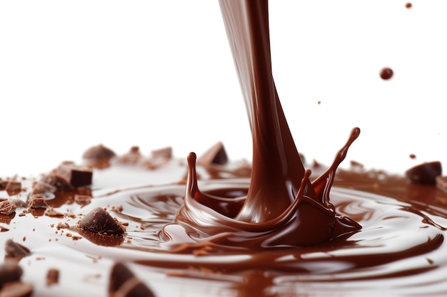 Photo a splash of chocolate is being poured into a bowl