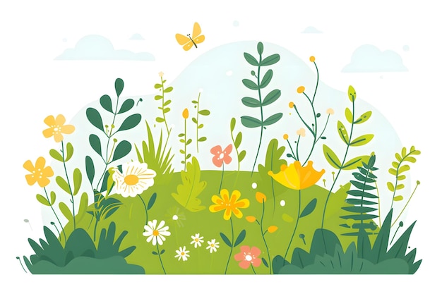 Photo spring flowers and butterfly illustration