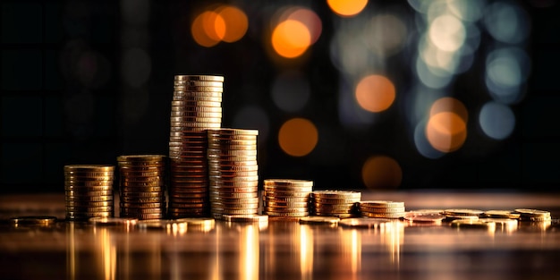 The stacks of coin next to the graph of a return and arrows