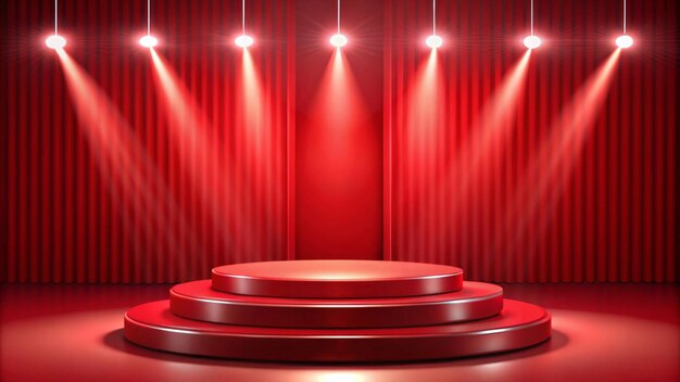 Photo a stage with red curtains and a red curtain with lights on it