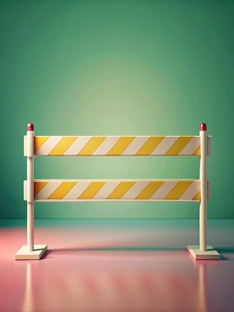 Photo a standard safety barrier with yellow markings against a solid colored background generative ai