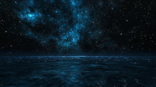 Photo starry night sky reflected in the dark ocean