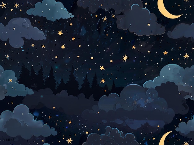 Photo starry night sky with twinkling stars and a crescent moon