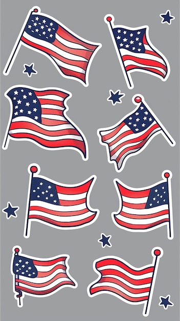 Photo sticker sheet fourth of july full color white outline grey background