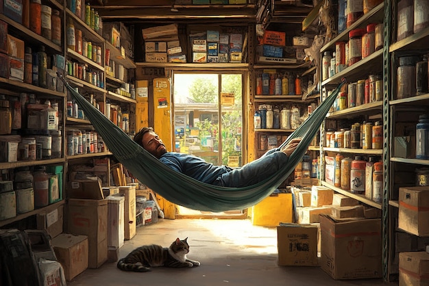 Store Owner Sleeping While Reading a Manual