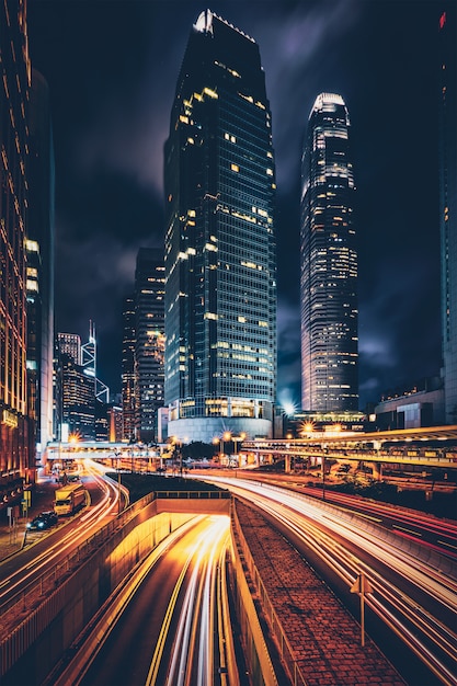 Street traffic in Hong Kong at night