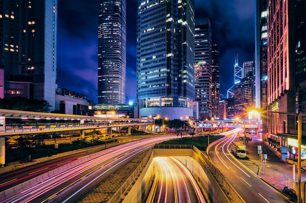 Street traffic in Hong Kong at night