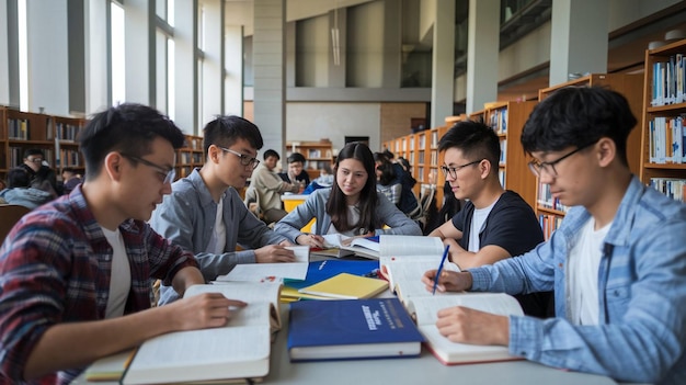 Foto gli studenti sono seduti a un tavolo con i libri e uno ha la parola f su di esso