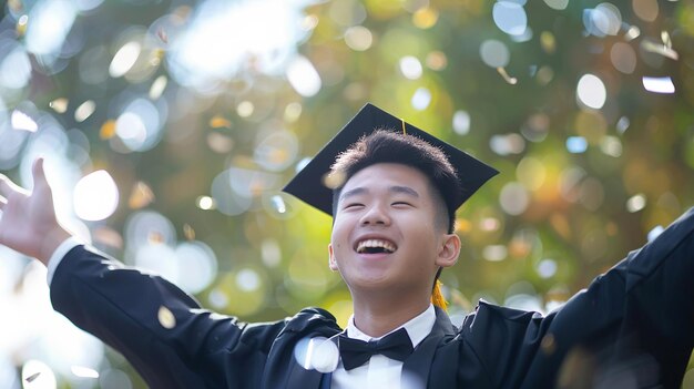 Photo students wearing caps and gowns with the words graduate on the top