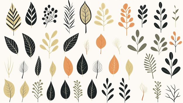 Stylized Midcentury Illustrations Of Leaves And Flowers