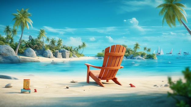 Summer vacation on a tropical island with beach chair Generative AI