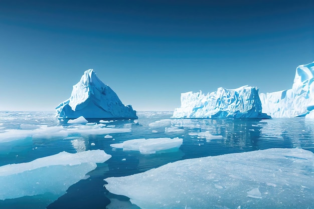 Photo a sunny day in cold antarctica antarctic icebergs reflection of icebergs in clear deep water