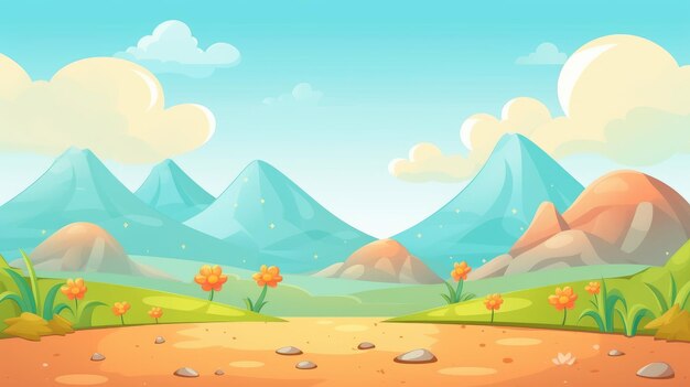 Photo sunny mountain valley vibrant cartoon landscape