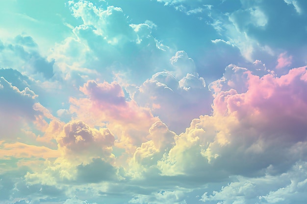 Photo sunset background with a pastel colored fluffy clouds in the sky