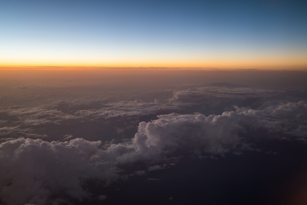 Sunset or sunrise viewed from airplane