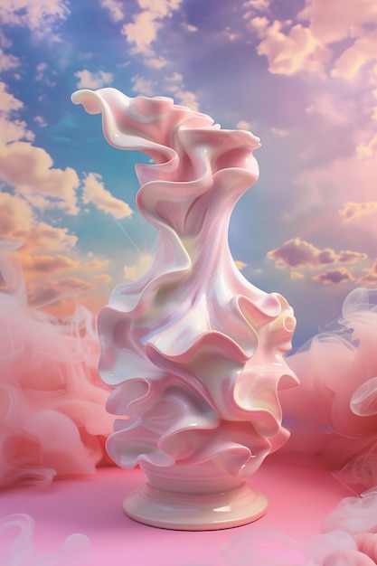 Surreal cloud foam vase showcased against dreamy pastel sky for gen z interior design